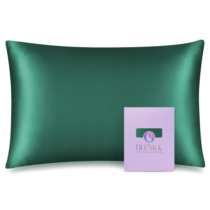 OLESILK 100% Mulberry Silk Toddler Pillowcase for Hair and Skin, Both Sides 19 Momme Pure Natural Silk Travel Pillow Cases with Hidden Zipper, 13"x 18", Dark Green - Image 1